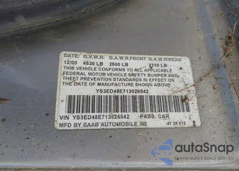 2001 Saab 9-5 z USA, uszkodzony, nr VIN YS3ED48E713026542